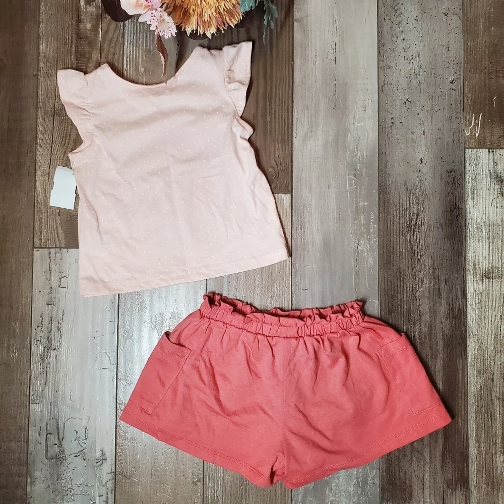 NWT Kids Headquarters 2Pc Pink Toddler Girl Outfit Shimmery Floral Summer